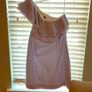 One shoulder seersucker dress
